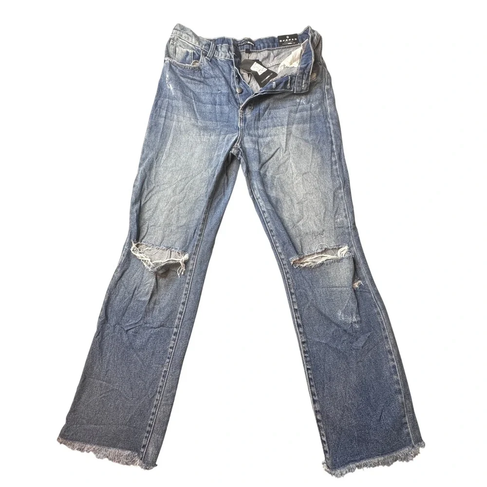 Fashion Nova Jeans Womens 9 Blue When You Need Em Straight Dad Distressed Frayed
